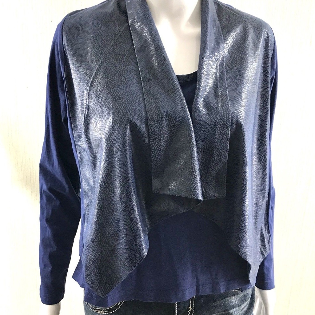 Y2k Jacket & Top Jacket Vegan Leather Trim Asymmetrical Front